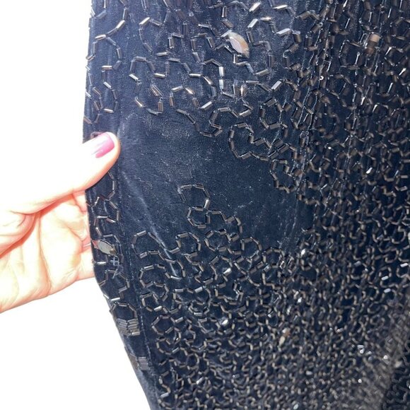 Vintage Womens Dress Size XL Black Velvet Beaded Sequin Maxi Dolman Sleeve - Picture 6 of 11